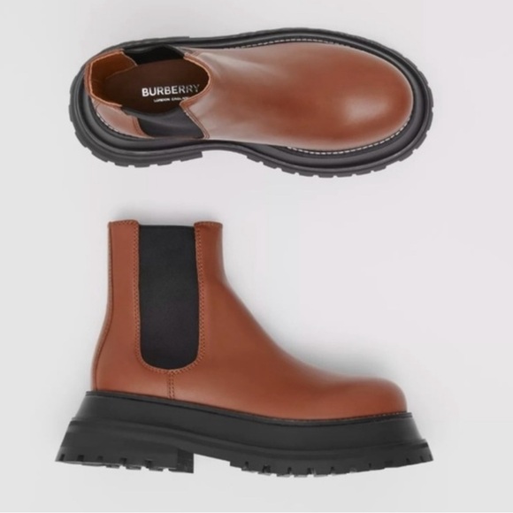 Burberry Braemar Chunky Leather Chelsea Boots In Brown, Size 37.5 - Picture 1 of 5